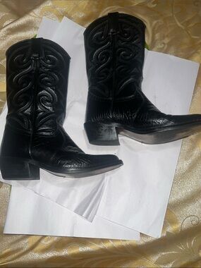 Vintage Donato Marrone Black Leather Cowboy Boots 7.5 W Wide Style 17240